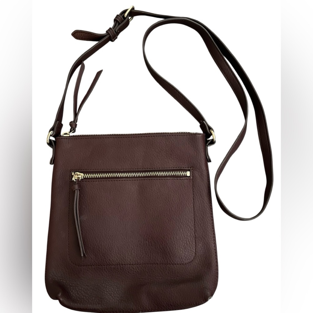 Old Navy Brown Faux Leather Crossbody Bag Top Zip Adjustable Strap 9.5”x8.75”